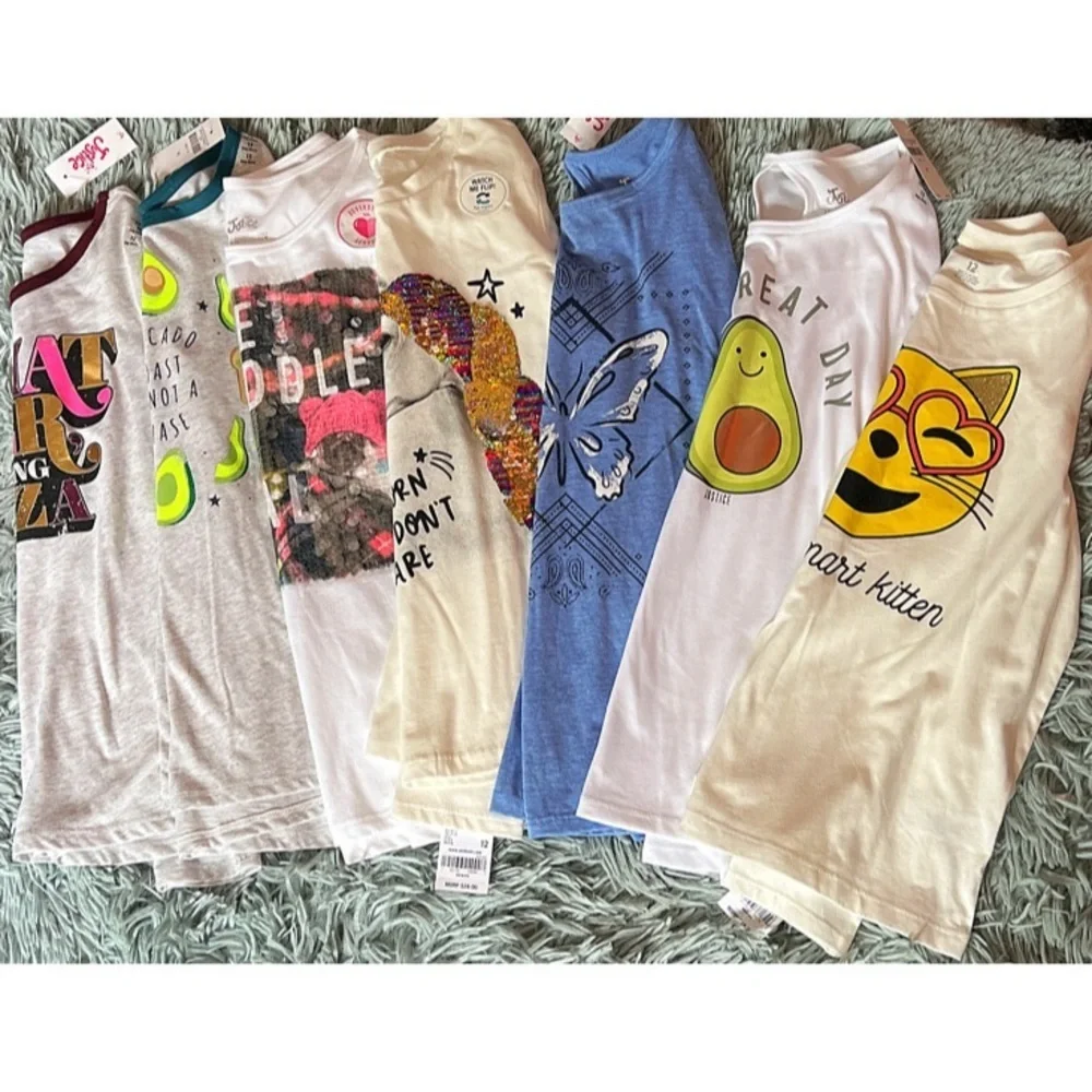7 Piece New Long Sleeve Tops Sequins Glitter Unicorns Avocado Butterflies